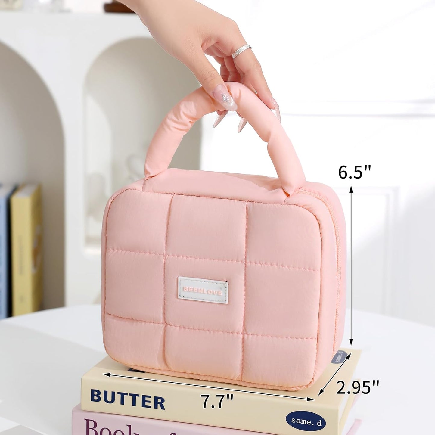 Quilted Makeup Bag Puffer Cosmetic Bag | Cute Toiletry Bag Travel Essential Makeup Organizer