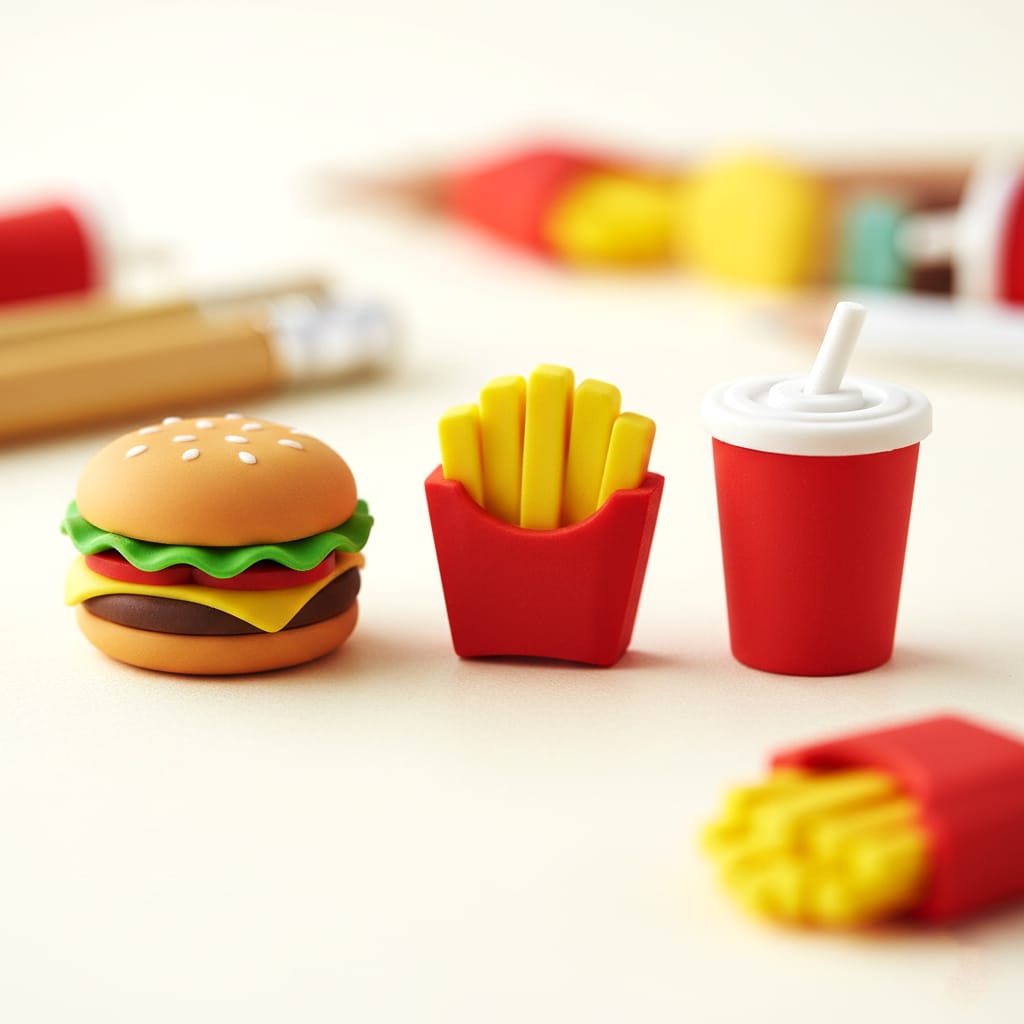 3-in-1 Fast Food Party Pencil & Eraser Kit