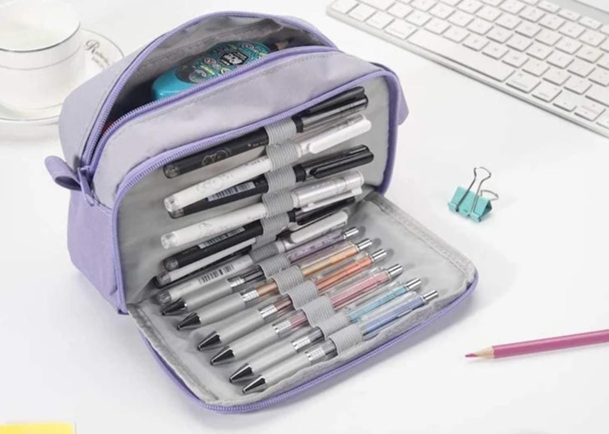 Canvas Pencil Case Bag Multi Compartments Large Capacity