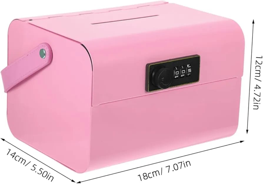Pink nail art machine with dimensions displayed