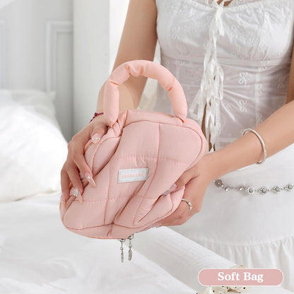 Quilted Makeup Bag Puffer Cosmetic Bag | Cute Toiletry Bag Travel Essential Makeup Organizer
