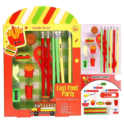 3-in-1 Fast Food Party Pencil &amp; Eraser Kit