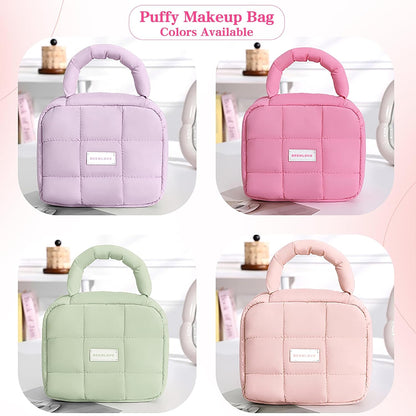 Quilted Makeup Bag Puffer Cosmetic Bag | Cute Toiletry Bag Travel Essential Makeup Organizer
