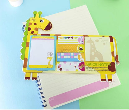 Colorful notepad with a giraffe design on a multicolored background