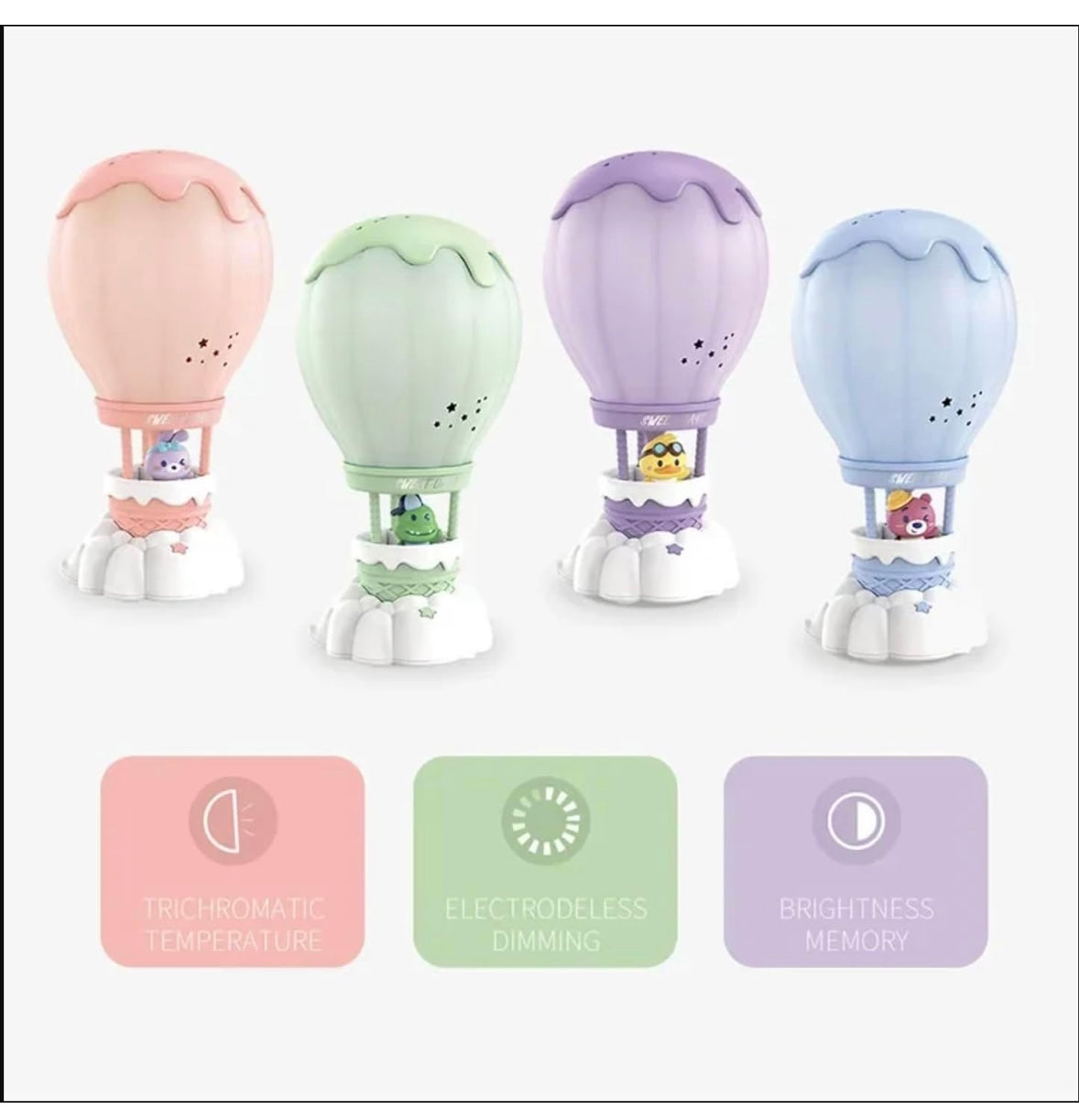Hot Air Balloon Night Lamp with Cute Character